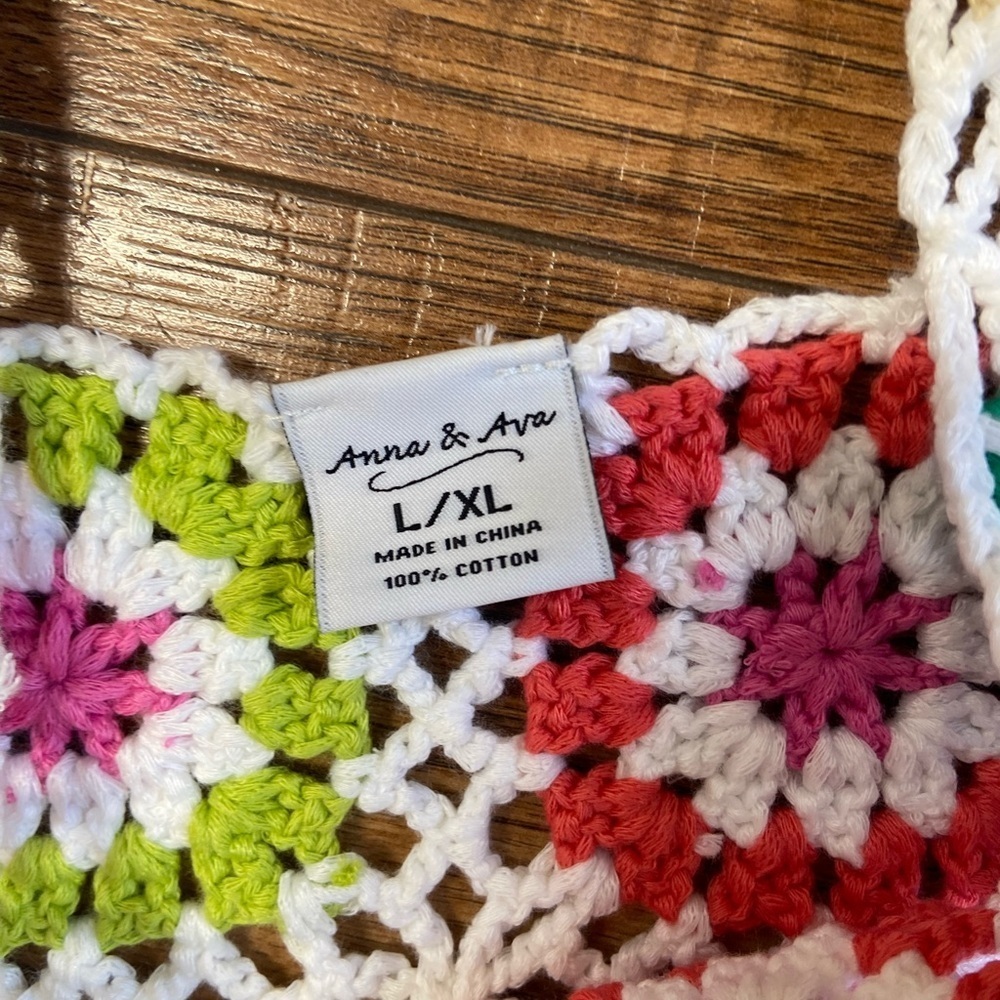 Anna & Ava Granny Square Crochet Colorful Coverup Crop Tank Top Sz L/XL Cotton - Picture 2 of 4
